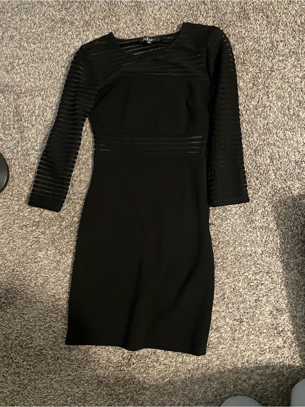 Lulu's Black Long-Sleeve Sheath Dress with Textured Sleeves
